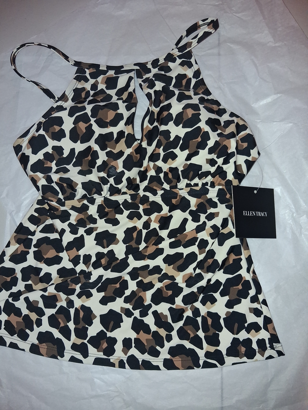 ELLETRACY Leopard Print Tankini Top - Black & Brown on Cream